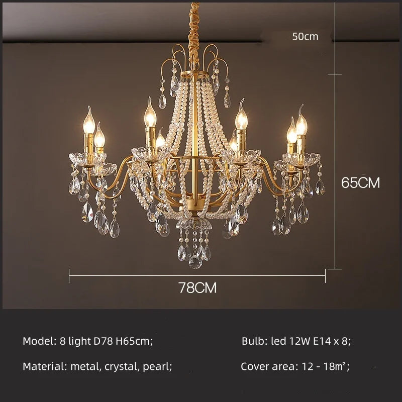 DecorBites™ ثريا ذهبية كريستالية لؤلؤية بمصابيح LED متدلية لإضاءة فاخرة لغرفة المعيشة