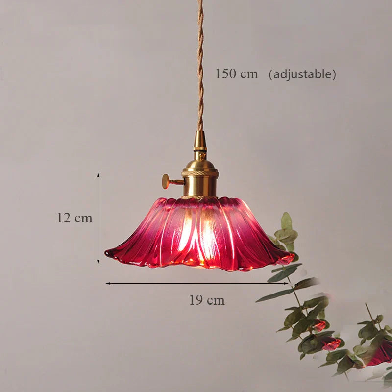 مصابيح معلقة من الزجاج على شكل زهرة الشمس اليابانية من DecorBites™، مصباح نحاسي حديث معلق