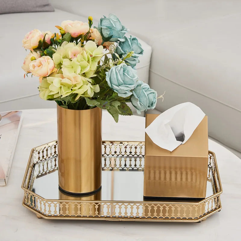 DecorBites™ Gold Plated Cylinder Vase Desk Decor - Minimalist Modern Home Decor & Flower Arrangement