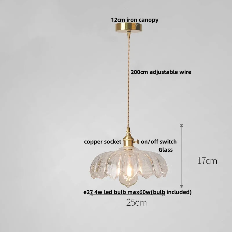 DecorBites™ Amber Glass Walnut Wood LED Pendant Lamp with Copper Knob Switch
