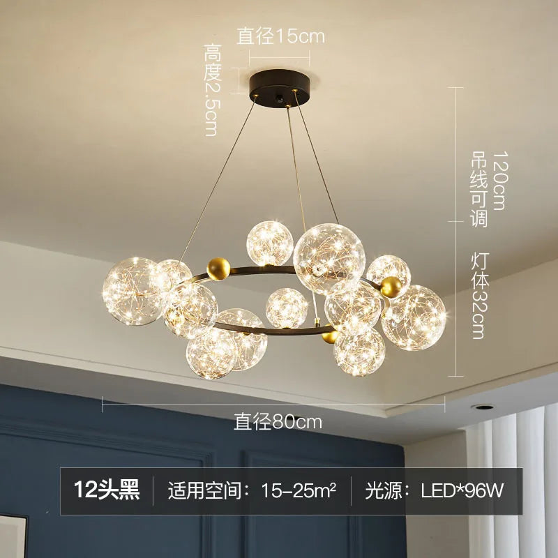 DecorBites™ Glass Bubble LED Chandelier: Nordic Art Star Bright Indoor Lighting for Romantic Atmosphere