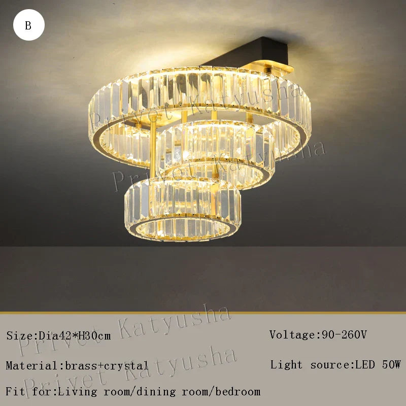 DecorBites™ مصابيح سقف نحاسية ذهبية كريستالية LED إضاءة ديكور منزلي حديثة للغرف