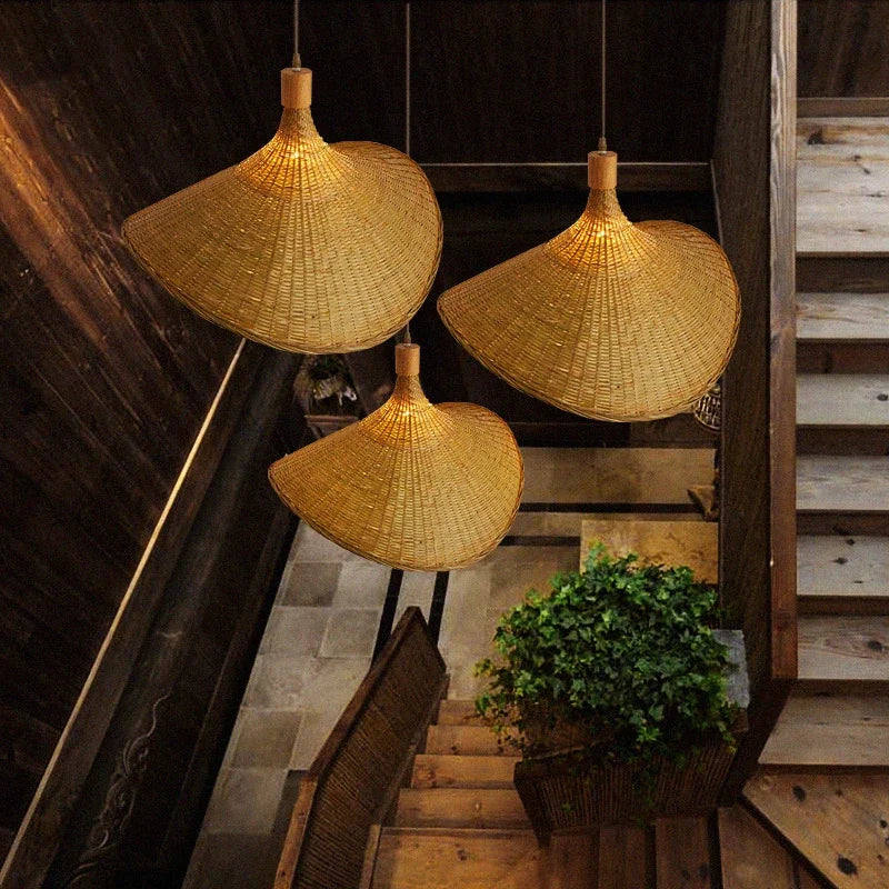 DecorBites™ Bamboo Wicker Chandelier Ceiling Hanging Lamp Dining Room Pendant Light