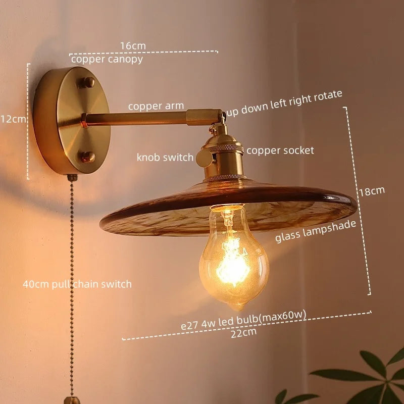 DecorBites™ مصابيح حائط LED يابانية لغرفة المعيشة والقهوة والشرفة والسلالم بتصميم نحاسي زجاجي