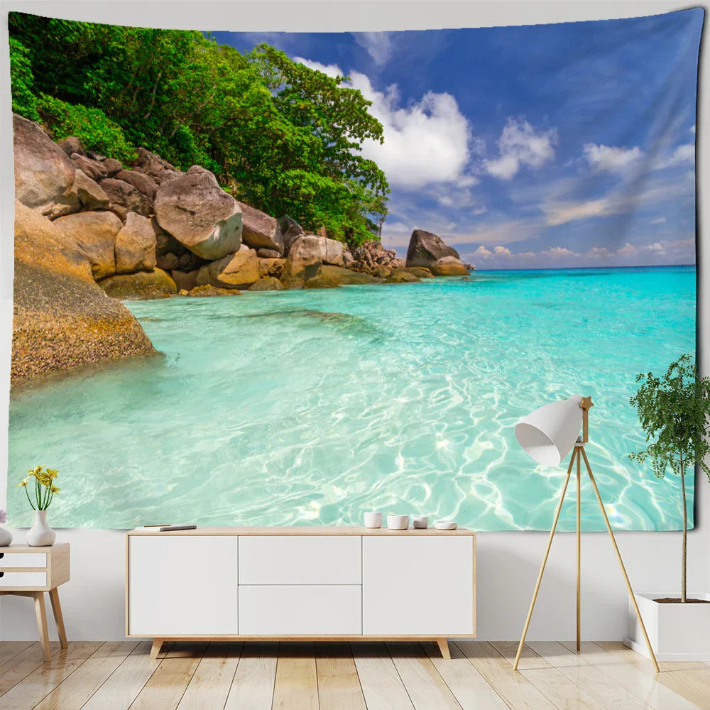 DecorBites™ Coastal Cave Tapestry Wall Hanging - Boho Seaside Landscape Room Decor