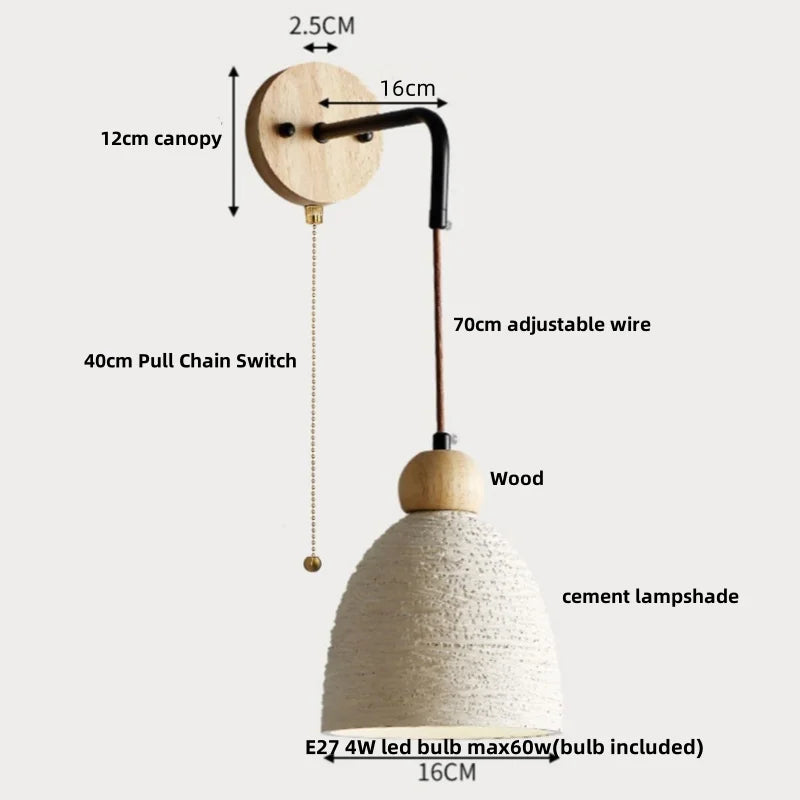 DecorBites™ Japanese Style LED Wood Wall Light with Pull Chain Switch for Bedroom and Restaurant