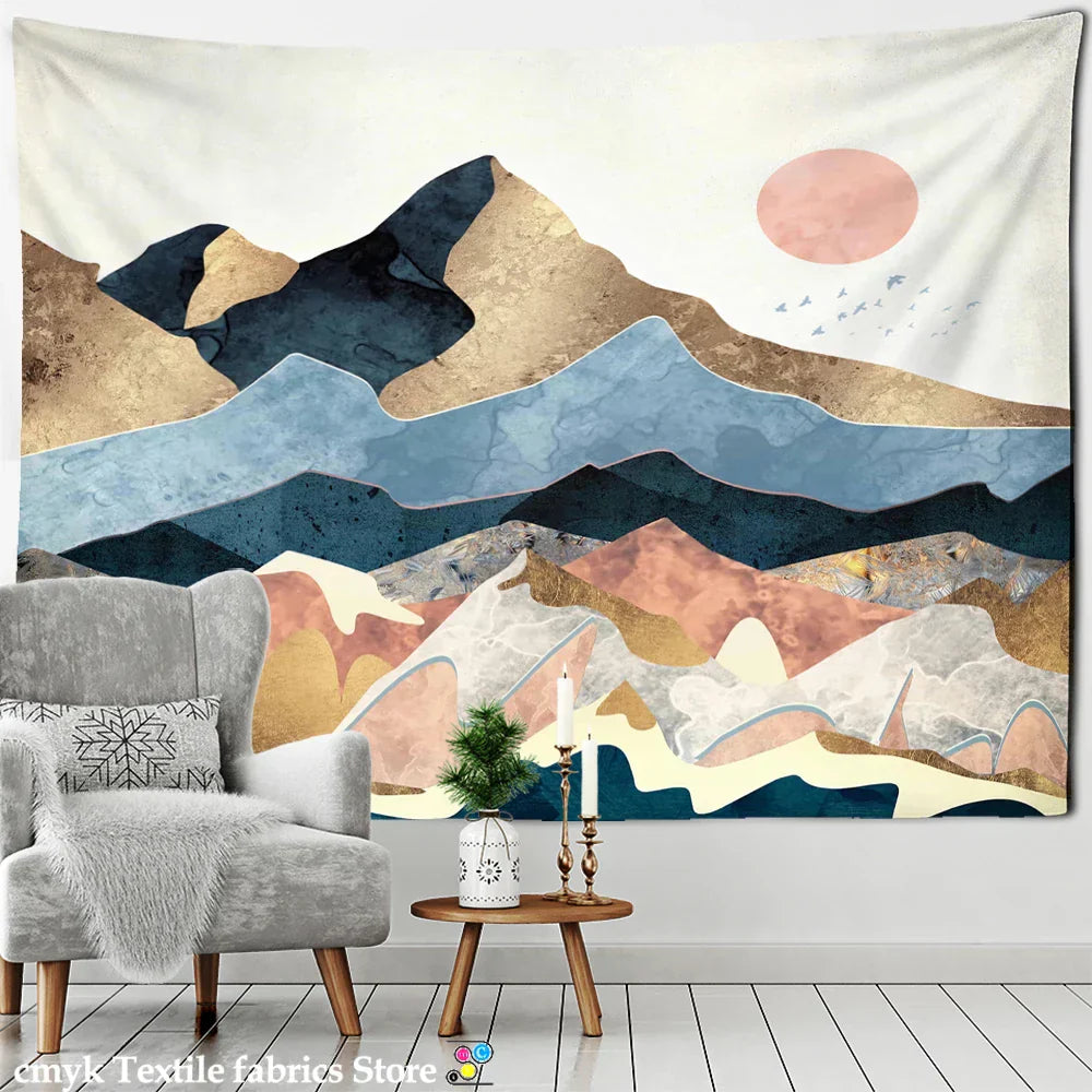 Abstract Mountains Oil Painting Tapestry Wall Hanging for Boho Witchcraft Aesthetics Room Decor by DecorBites™