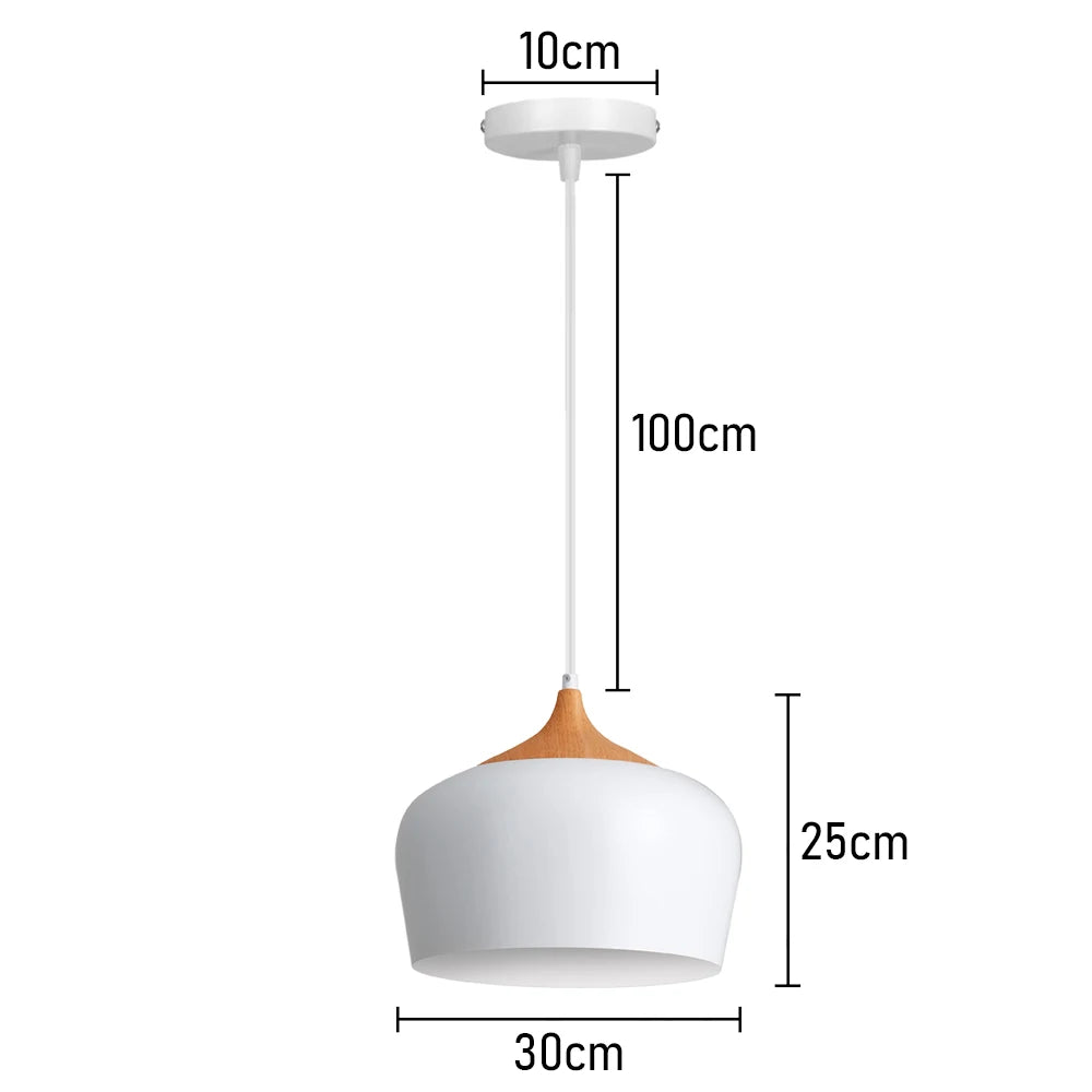Nordic White Iron Pendant Light With Wood Accent
