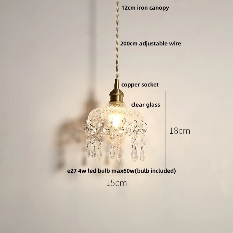 مصباح قلادة LED نحاسي زجاجي شفاف من DecorBites™ لديكور المنزل والإضاءة