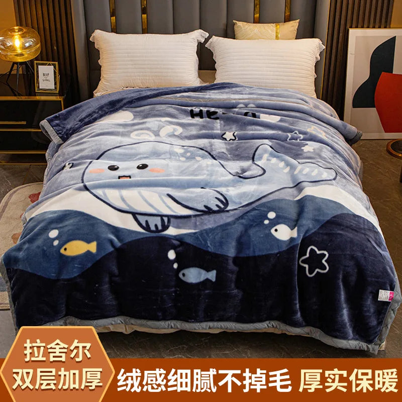 DecorBites™ Winter Raschel Blanket: Double Layered Warm Flannel Bedding Blanket