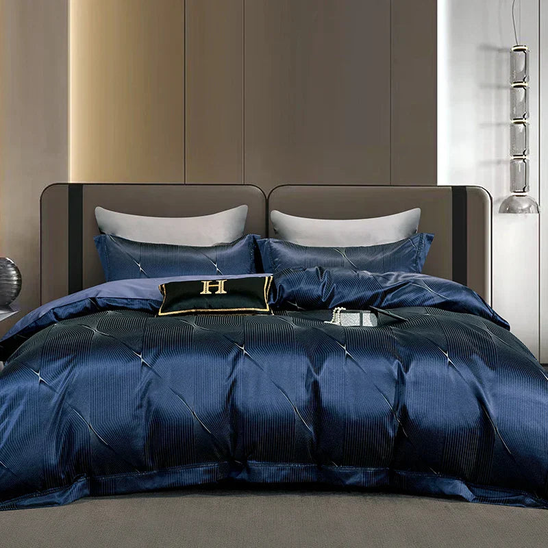 DecorBites™ 1000TC Egyptian Cotton Satin Jacquard Patchwork Bedding Set - Full Queen King Size