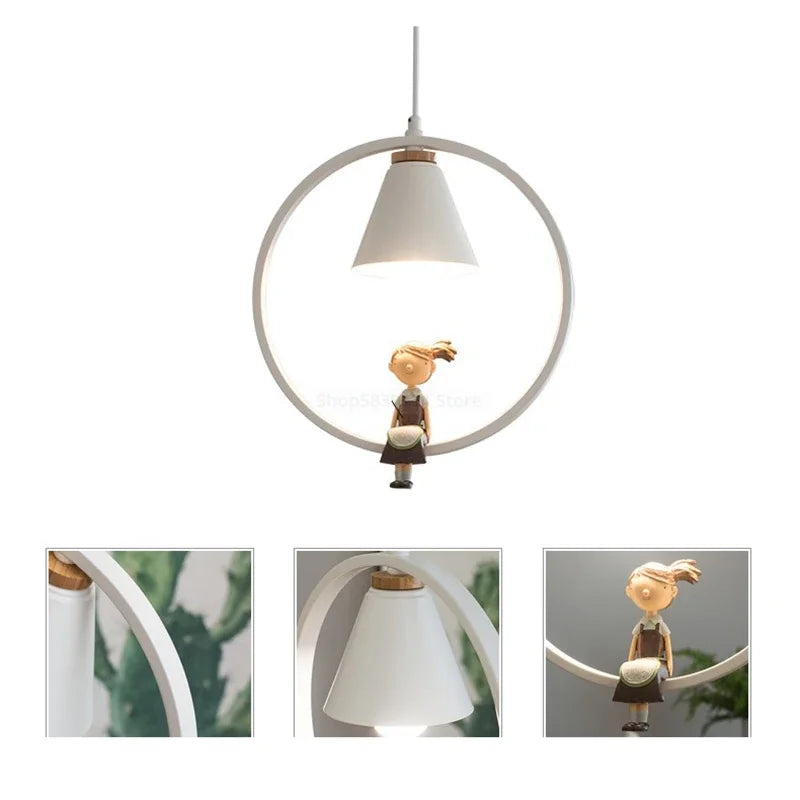 DecorBites™ Iron Ring Pendant Lights Children Bedroom Hanging Lamps LED Bird Fixtures
