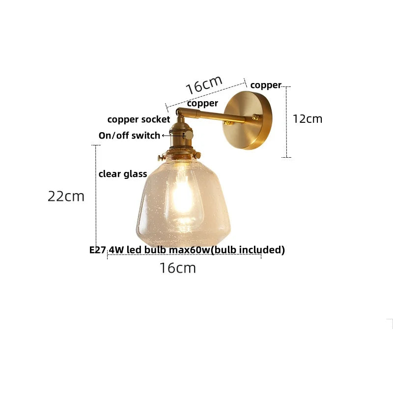 DecorBites™ Glass Copper Wall Lights Up Down Rotate Study Cafe, Nordic Modern Bedside Lamp