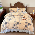 DecorBites™ French Flowers Lace Ruffles Princess Bedding Set with Bed Sheet Pillowcases