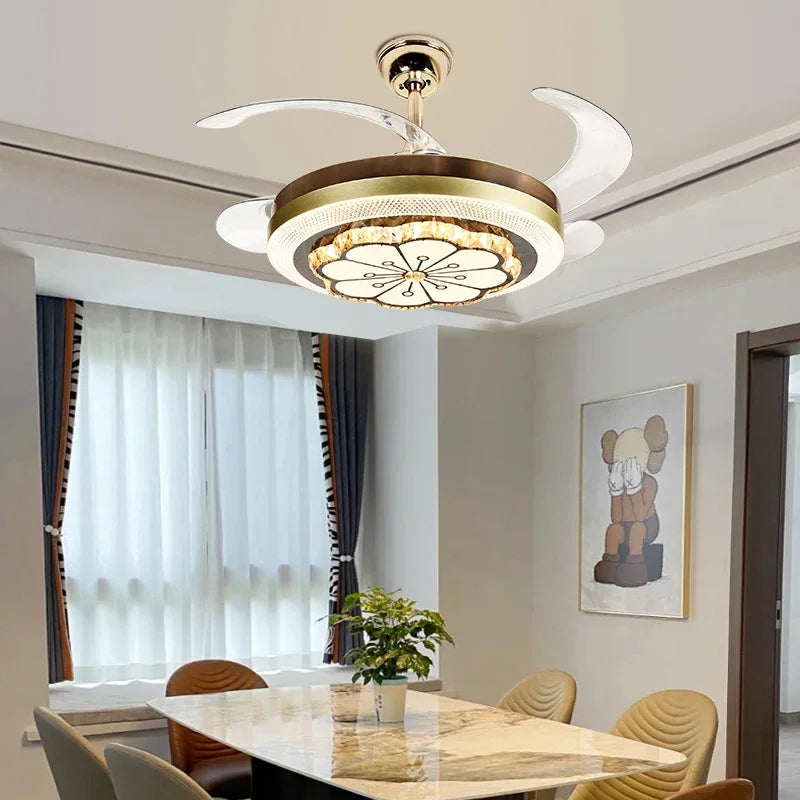 DecorBites™ Crystal Invisible Fan Lamp 42-Inch European Living Room Ceiling Fan Chandelier