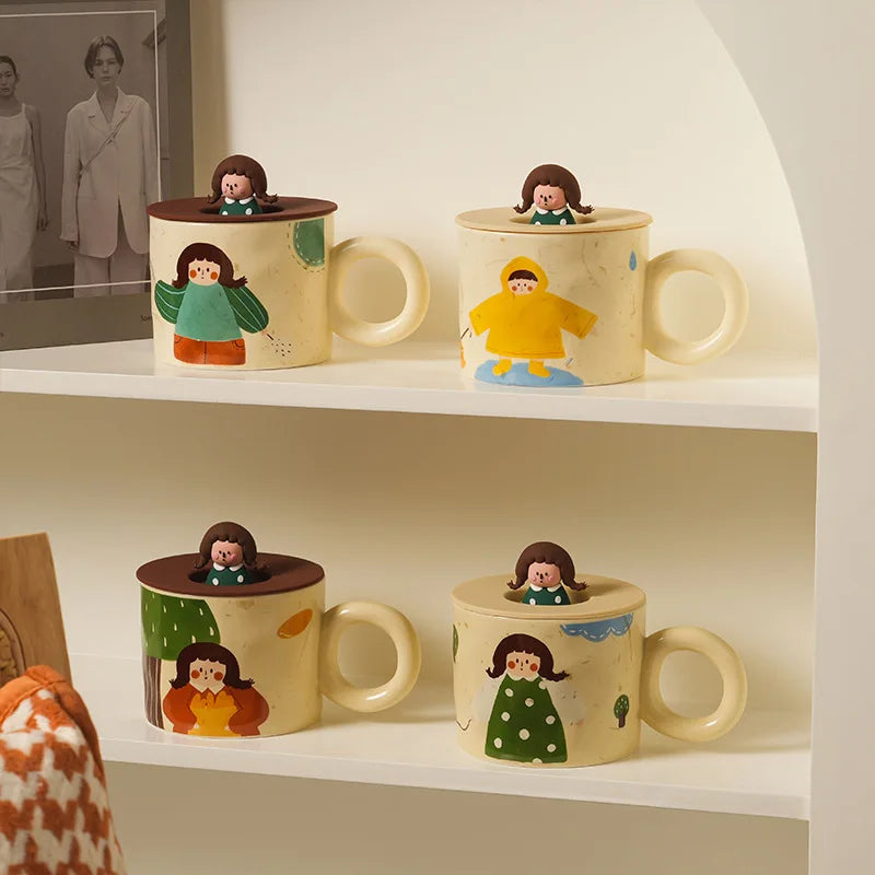 كوب قهوة سيراميك إبداعي من DecorBites™ مع غطاء للأزواج