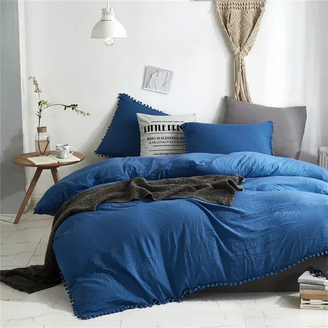 DecorBites™ Furball Tassel Duvet Cover Set - Luxury Bedding - King Queen Twin Full Sizes