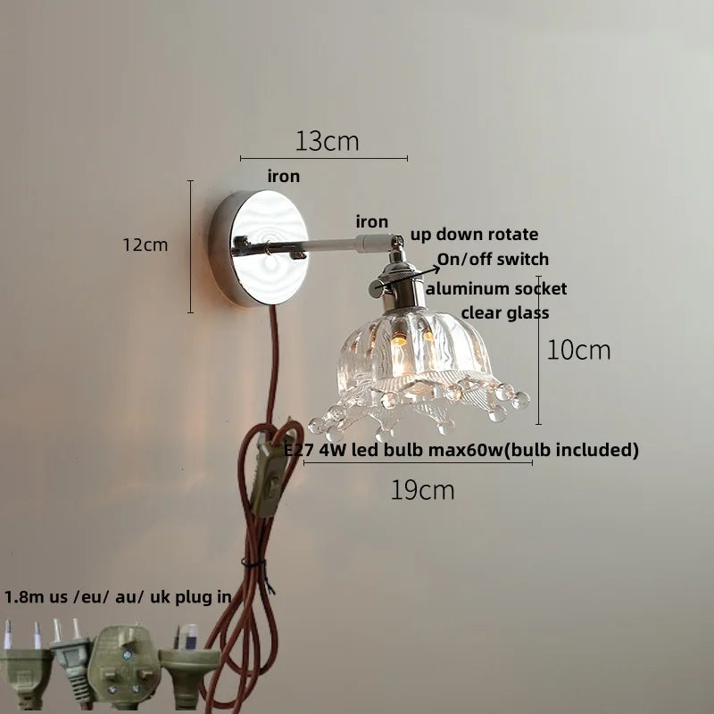 DecorBites™ Clear Glass LED Wall Lamp Pull Chain Switch Modern Up Down Rotatable Stair Light Fixtures
