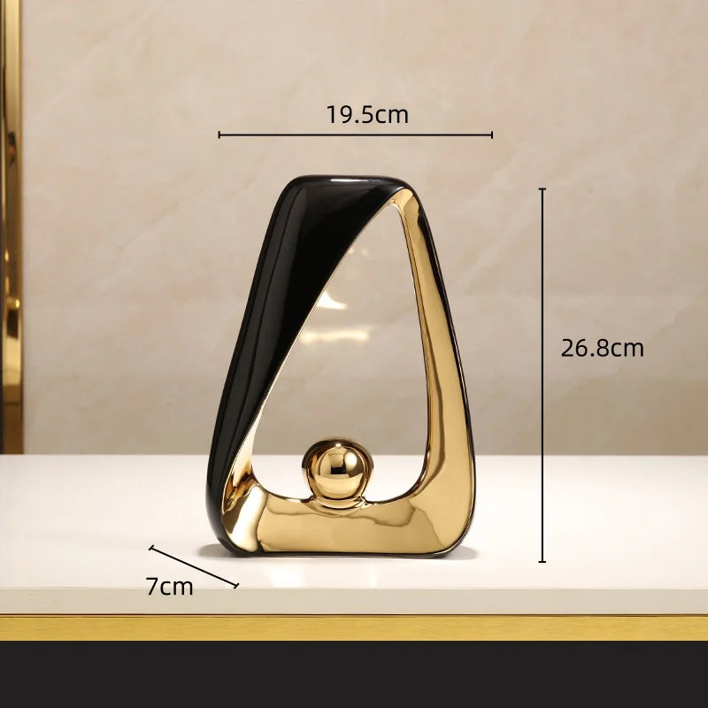 DecorBites™ Geometric Triangles Golden Ball Skeleton Sculpture: Abstract Home Decor Figurine