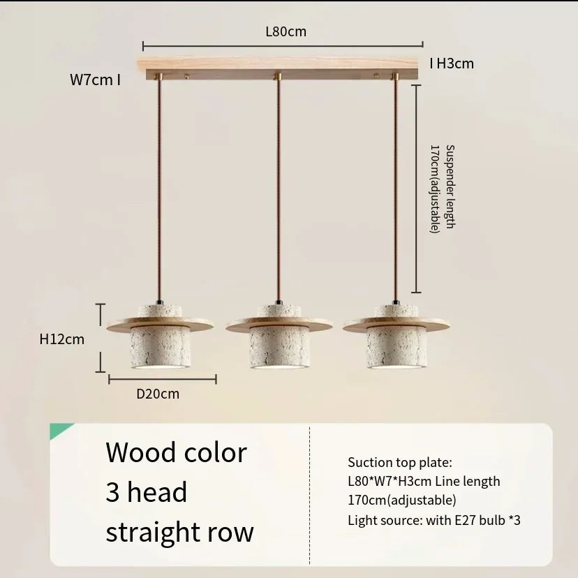 Modern Travertine Stone Pendant Light With Walnut Accent
