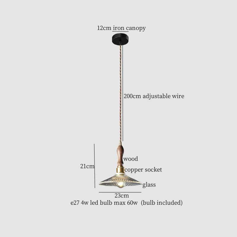DecorBites™ Copper Wood Glass LED Pendant Lamp - French Minimalist Design for Home Decor