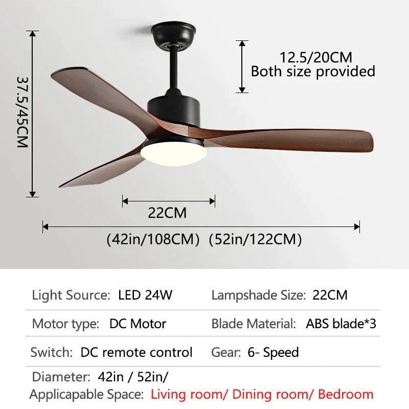 DecorBites™ 3-Blade DC Ceiling Fan with LED Light & Remote Control.