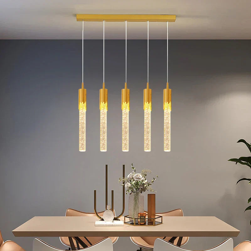 DecorBites™ Gold Crystal LED Chandelier: مصابيح غرفة طعام عصرية، إضاءة سقف معلقة للمطبخ