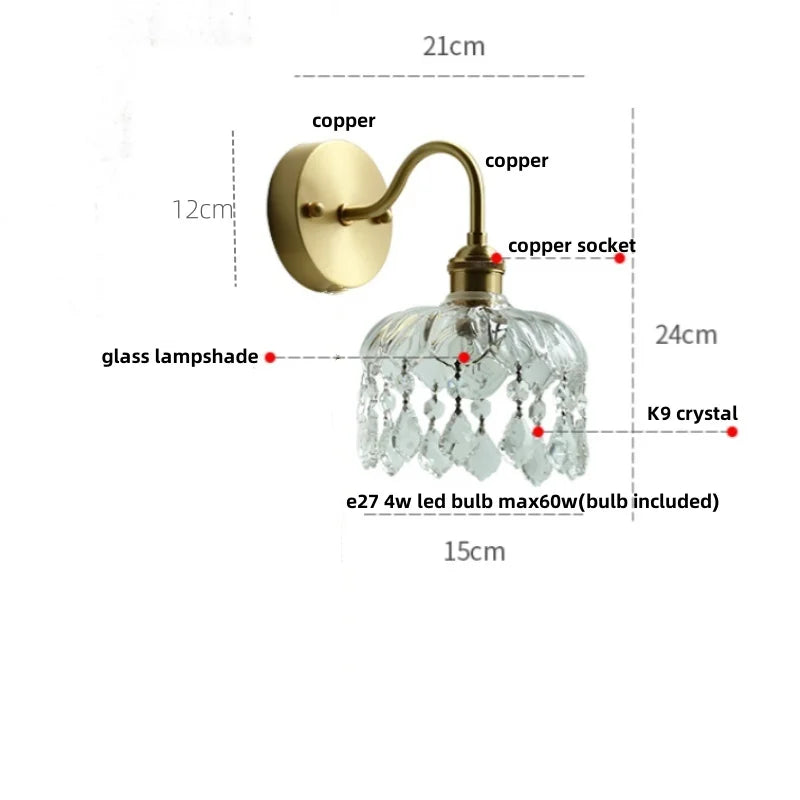 DecorBites™ Crystal Glass LED Wall Light with Pull Chain Switch, Nordic Modern Design