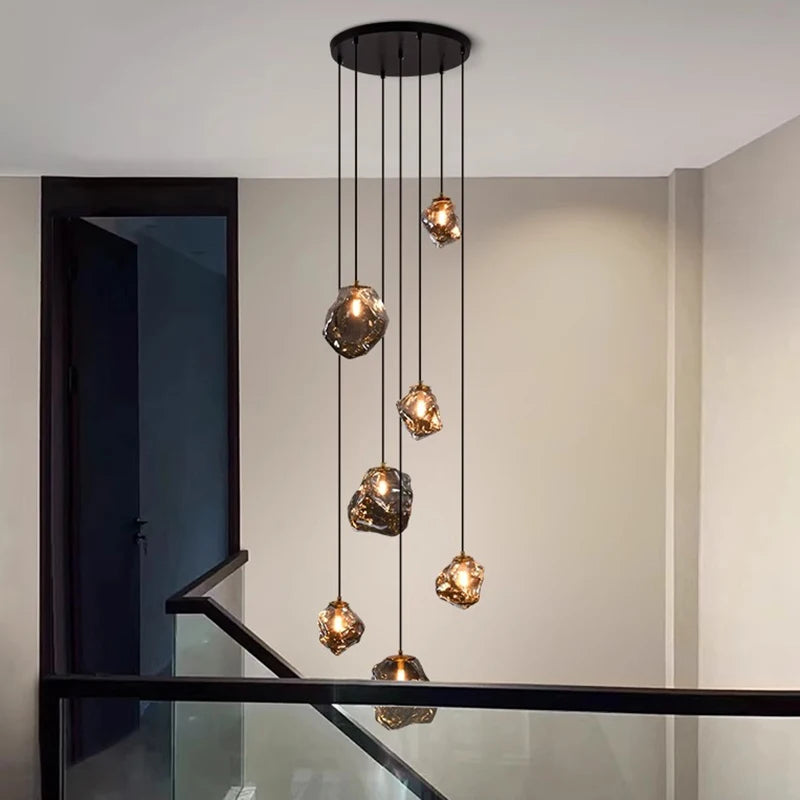 Modern Ring Pendant Chandelier in Iron, Acrylic, Glass