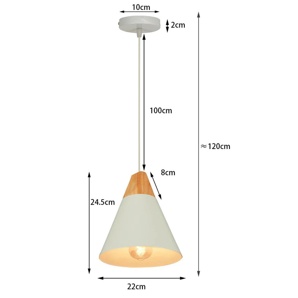 Nordic White Iron Pendant Light With Wood Accent