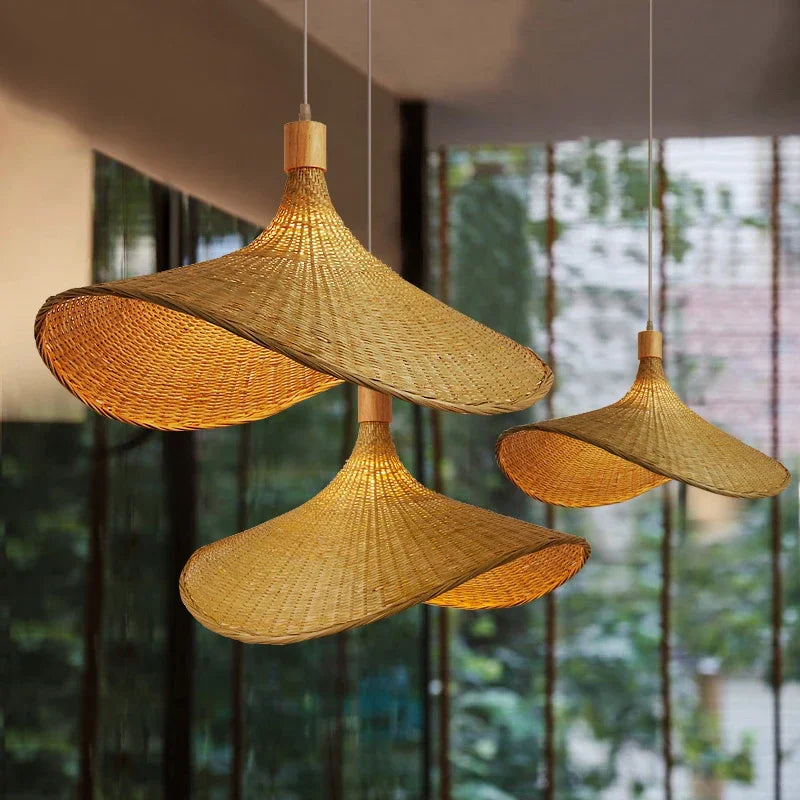 DecorBites™ Bamboo Wicker Chandelier Ceiling Hanging Lamp Dining Room Pendant Light