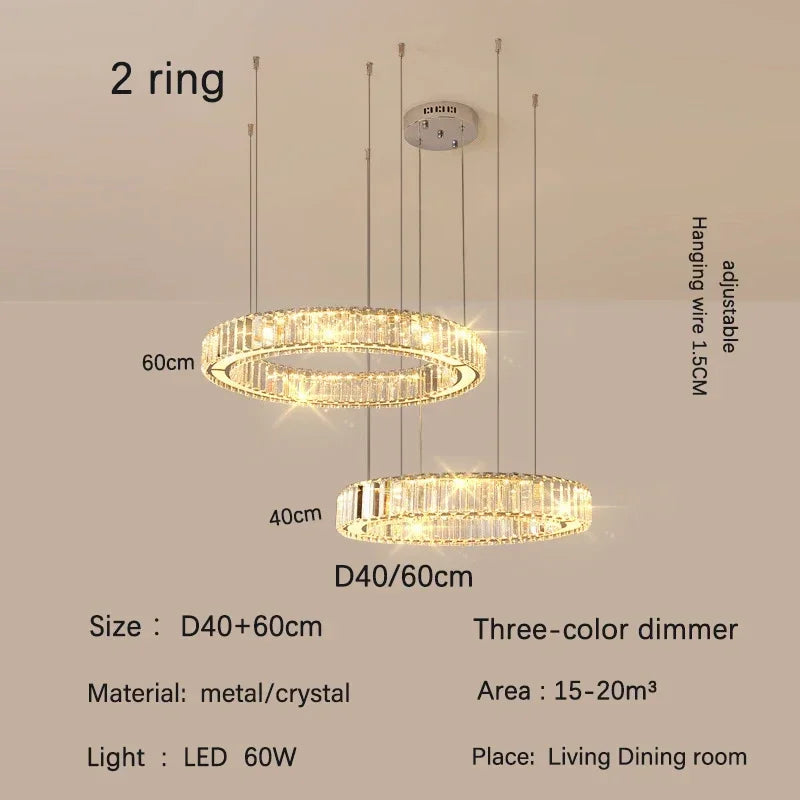 ثريا كريستال ذهبية من DecorBites™: هالة إضاءة LED فاخرة وعصرية بتصميم نورديك لغرفة المعيشة
