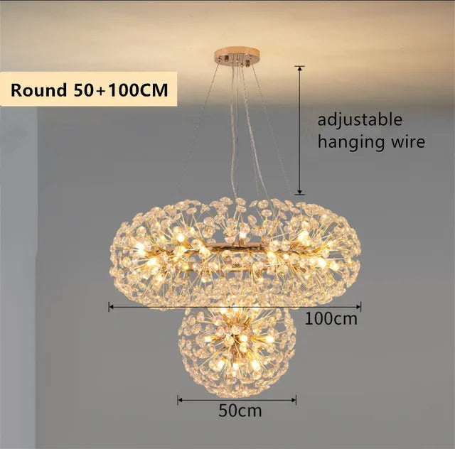 ثرية كريستال ذهبية من DecorBites™: مصباح LED فاخر معلق لغرفة المعيشة والطعام