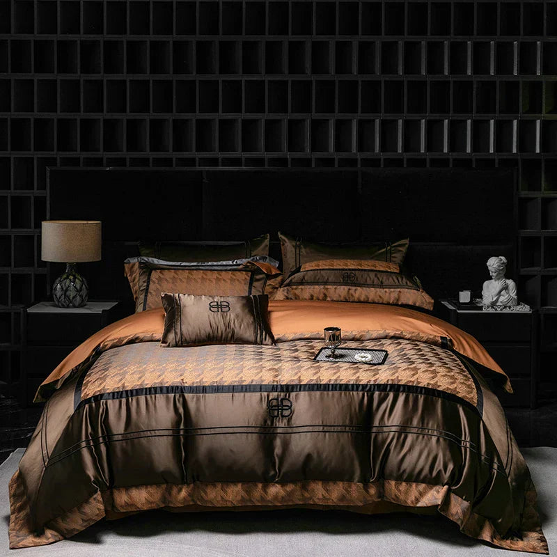 طقم مفرش سرير جاكار وبروكار فاخر من DecorBites™ مع قطن مصري وتطريز