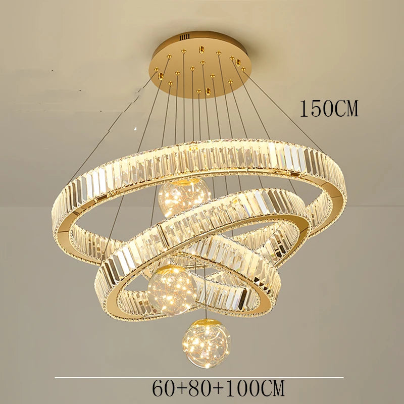 Modern Crystal Multi-Ring Pendant Light in Brushed Steel