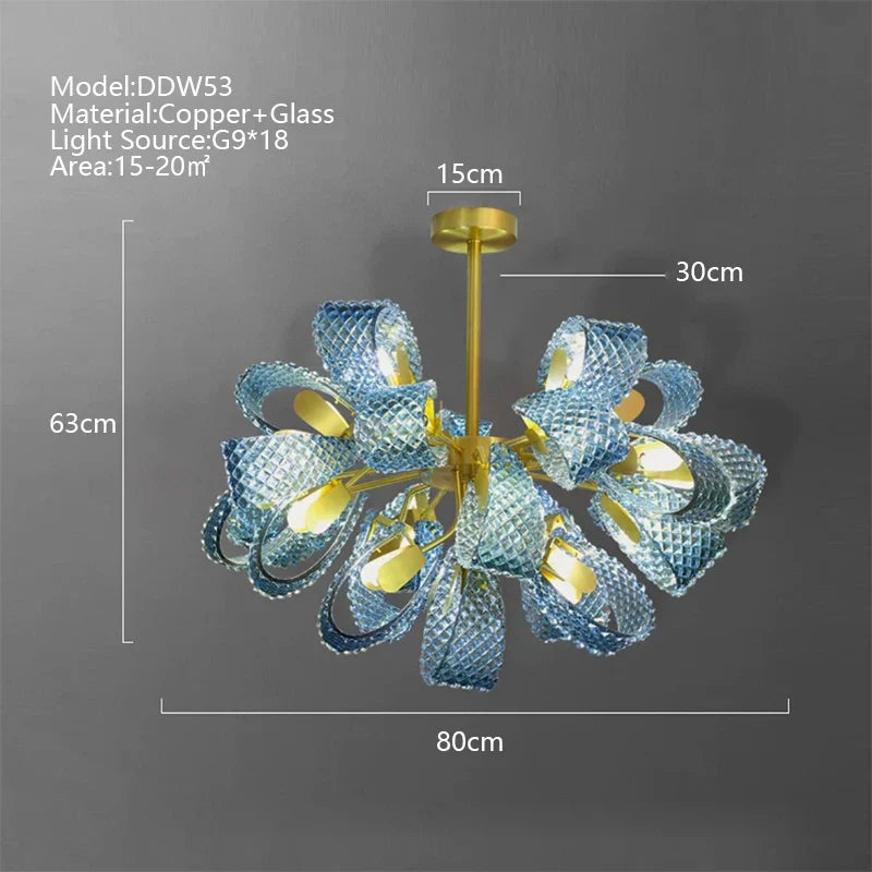 DecorBites™ ثريا سقف نحاسية على شكل ورقة شجر طاووس زرقاء بتصميم آرت ديكو بتقنية LED لغرفة المعيشة