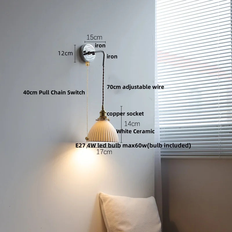 DecorBites™ Ceramic LED Wall Sconce Pull Chain Switch Mirror Light Fixture