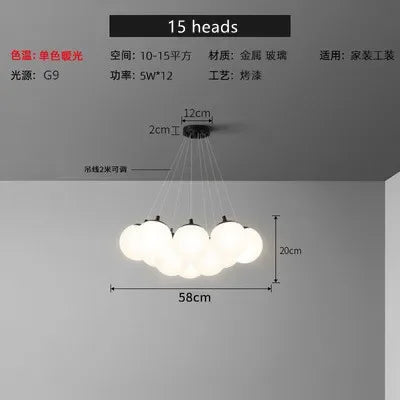 DecorBites™ Glass Ball LED Pendant Light for Home Decor, Nordic Style Chandelier for Living Room