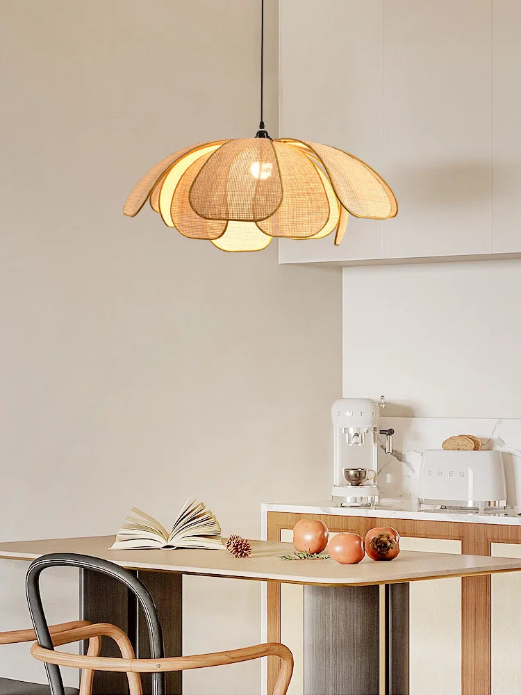 Hand-Woven Natural Rattan Petal Pendant Light