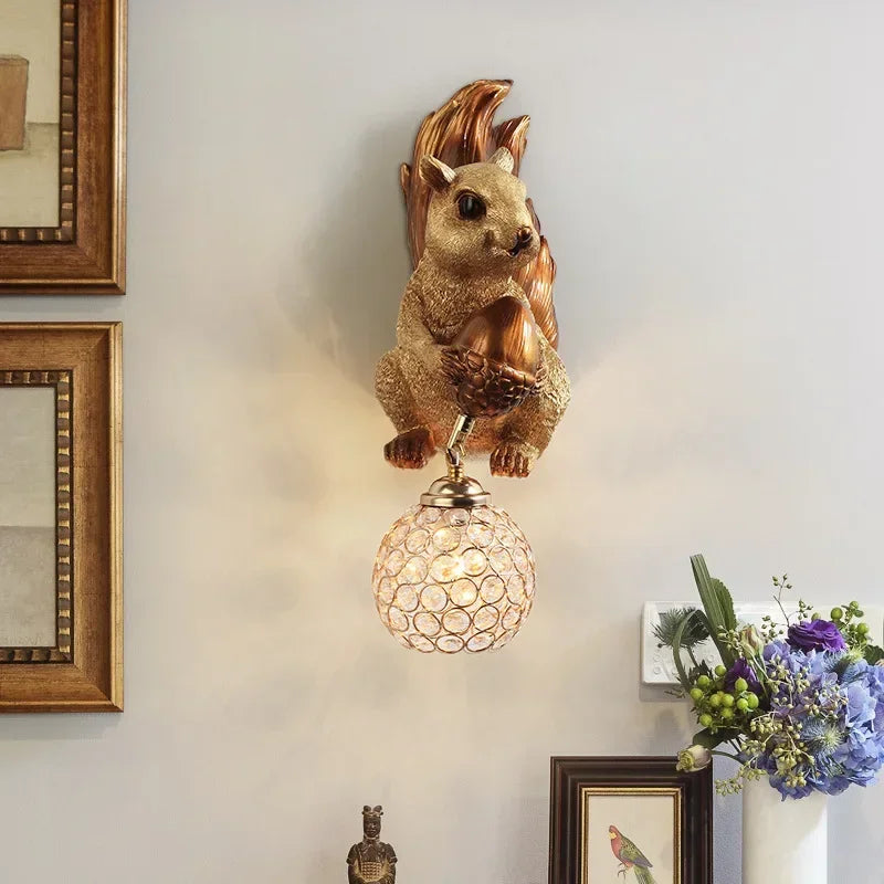DecorBites™ Cute Squirrel Resin LED Wall Lamps for Home Decor and Lighting
