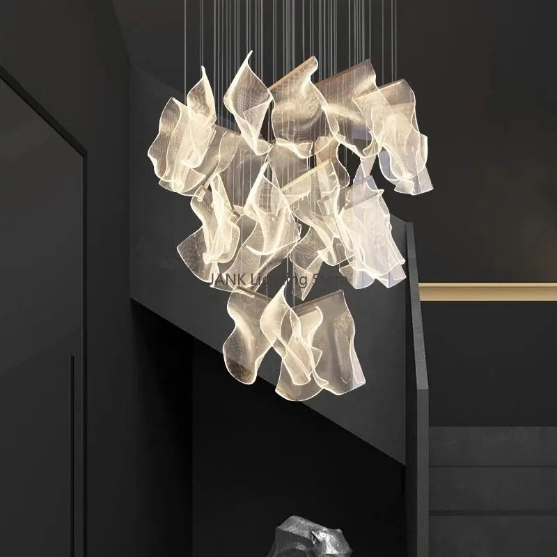 مصباح قلادة أكريليك LED من DecorBites™ لثريا درج حديثة فاخرة