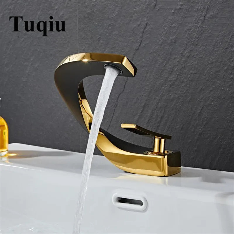 DecorBites™ Black & Gold Basin Faucet: Brushed Gold/Nickel/Chrome Mixer Tap, Hot & Cold Water