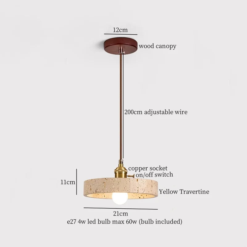DecorBites™ Cream Glass LED Pendant Lights Modern Wood Yellow Travertine Pendant Lamp