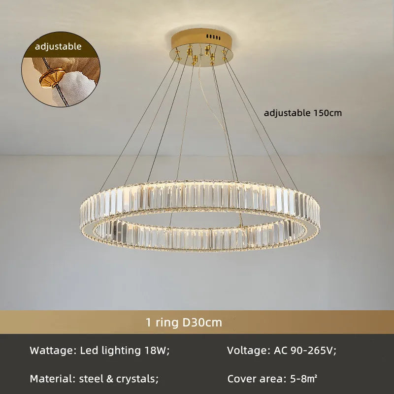 DecorBites™ Crystal Circle LED Chandelier: Dimmable Pendant Lighting for Modern Stairs