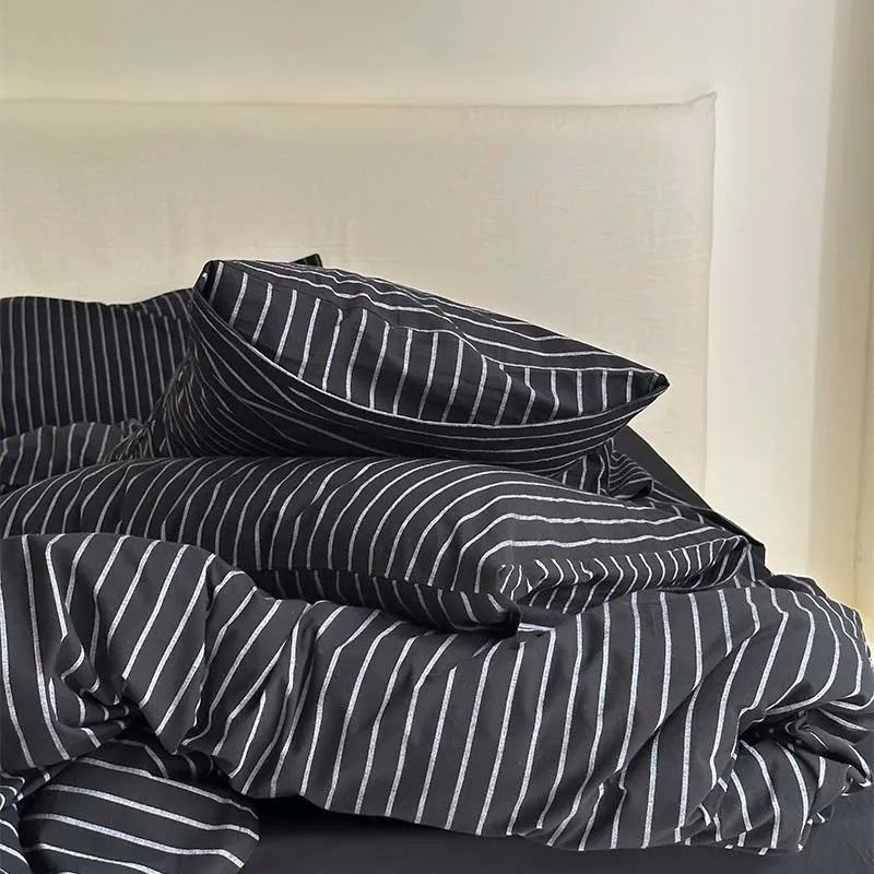 100% Cotton Black Stripe Duvet Cover Set in Various Sizes by DecorBites™