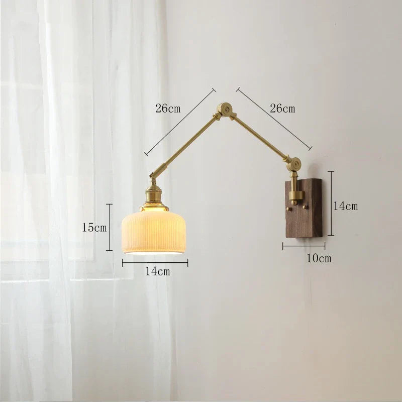 DecorBites™ Copper Wall Lamp with Pull Chain Switch, Nordic Design, LED Bulb, Ceramic Lampshade