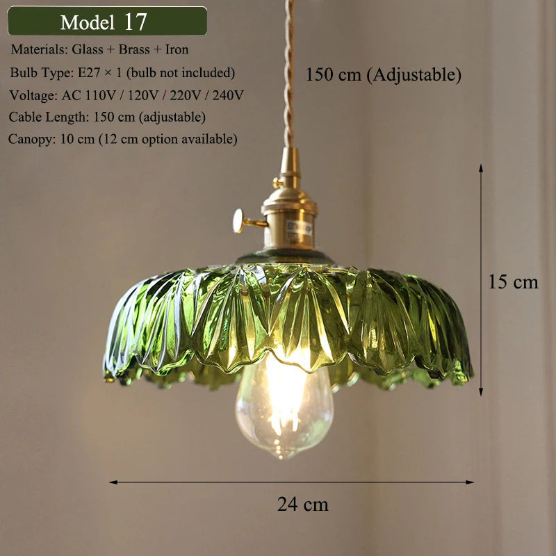Multi-Style Nordic Pendant Lamp Green Glass Ceiling Lighting Kitchen Island Hand Brass Hanging Light fixtures for Dining Room