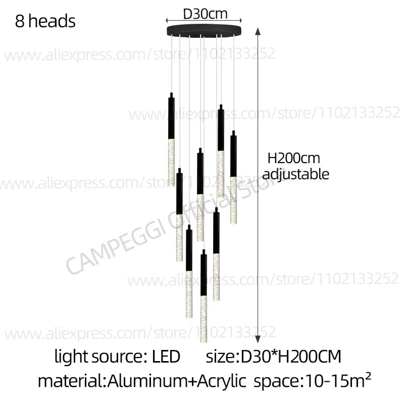 DecorBites™ Cylindrical Chandelier: Modern Nordic Indoor Lighting for Living Room, Staircase & Ceiling