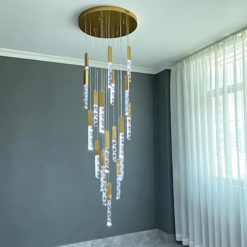 DecorBites™ ثريا ذهبية كريستال LED لغرفة المعيشة الحديثة في الدور العلوي/السلالم