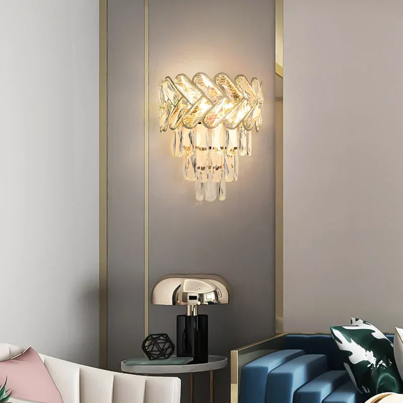 DecorBites™ Crystal Gold Stainless Steel LED Dimmable Wall Sconce